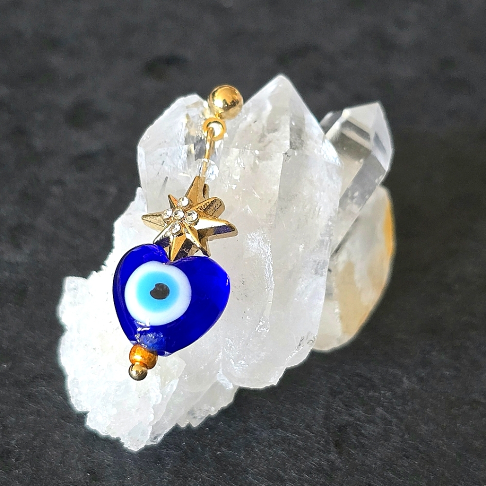 celestial heart evil eye earrings // star charm + protection amulet // handmade